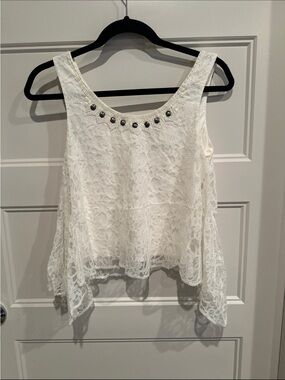 Moon Collection White Lace Camisole with Beaded Scoop Neck